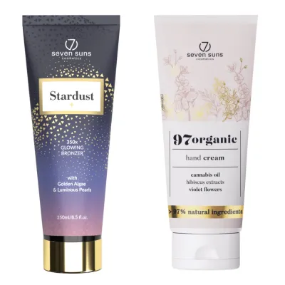 Сияющий бронзер для солярия 7suns Stardust, с мерцающими частицами, 250 мл, с кремом для рук 75 мл