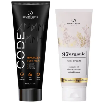 Лосьон для солярия 7suns Code Bronzer, с бронзерами, для мужчин, 250 мл, с кремом для рук 75 мл