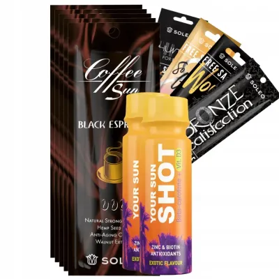 Бронзер с ускорителем загара Soleo Black Espresso, 5 саше по 15 мл, с подарками