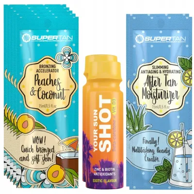 Бронзер с ускорителем загара SuperTan Peaches & Coconut, 5 саше по 15 мл, с подарками