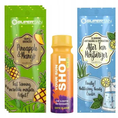 Бронзер для солярия SuperTan Pineapple & Mango, тройной, 3 саше по 15 мл, с подарками