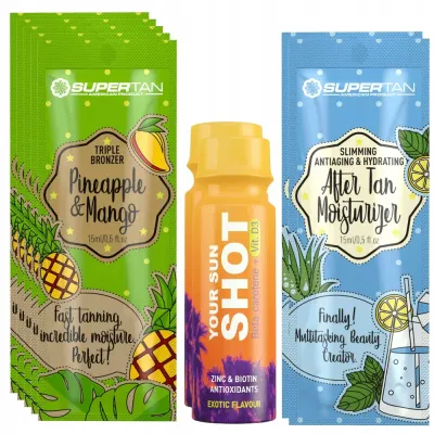 Бронзер для солярия SuperTan Pineapple & Mango, тройной, 5 саше по 15 мл, с подарками
