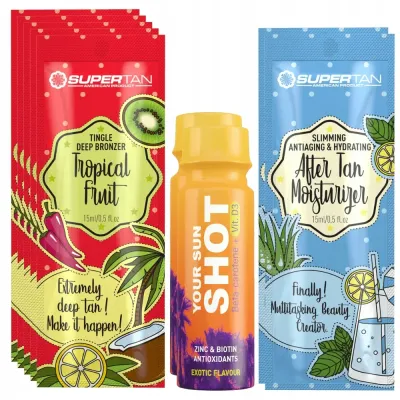 Бронзер для солярия SuperTan Tropical Fruit, с эффектом покалывания, 5 саше по 15 мл, с подарками