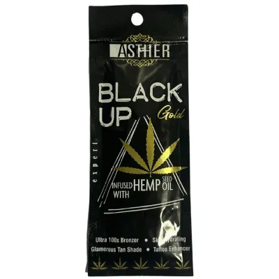 Бронзер для солярия Asther Black Up Gold Hemp Oil, с маслом конопли, 10 саше по 15 мл
