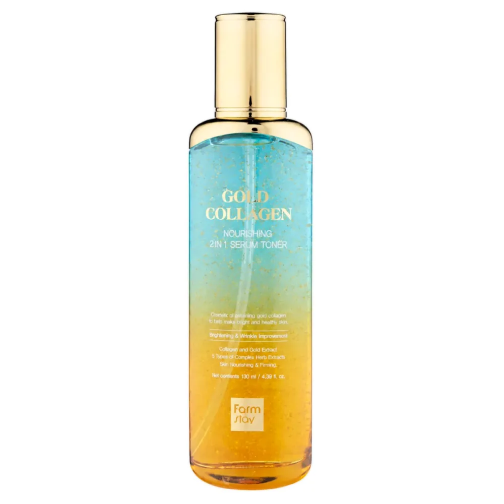 Тонер-сыворотка для лица Farmstay Gold Collagen Nourishing 2 In 1 Serum Toner увлажняющий, 130 мл