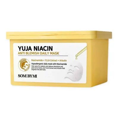 Тканевая маска для лица Some by Mi Yuja Niacin Anti Blemish Daily Mask, увлажняющая, для сияния, 30 шт