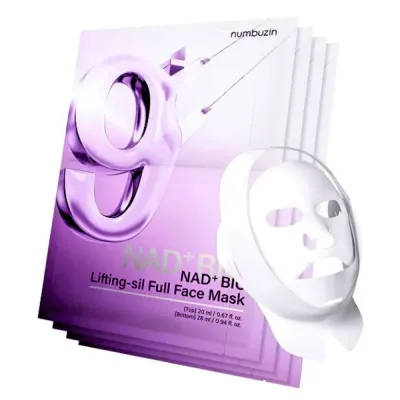 Тканевая маска для лица Numbuzin No.9 NAD Bio Lifting Full Cover Facial Mask, лифтинг, с NAD+ и коллагеном, набор