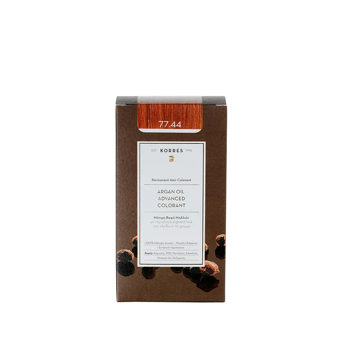 Стойкая краска для волос Korres Argan Oil Advanced Colorant, оттенок 77.44