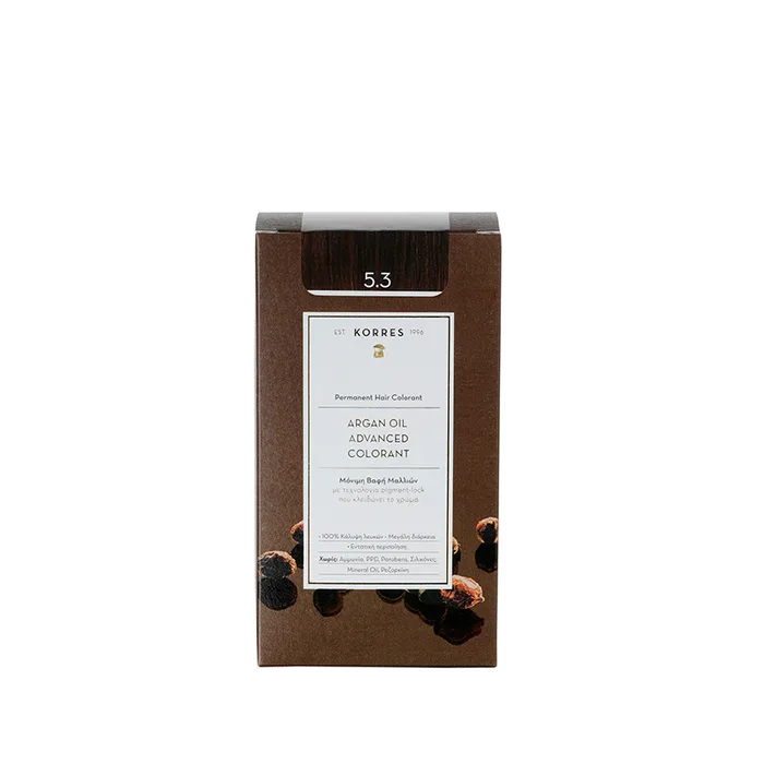 Стойкая краска для волос Korres Argan Oil Advanced Colorant, перманентная, оттенок 5.3
