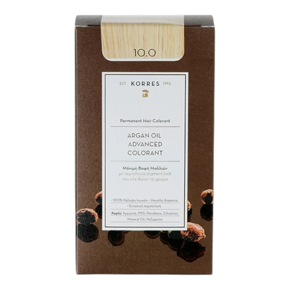 Стойкая краска для волос Korres Argan Oil Advanced Colorant, перманентная, оттенок 10.0