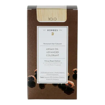 Стойкая краска для волос Korres Argan Oil Advanced Colorant, перманентная, оттенок 10.0