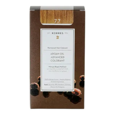 Стойкая краска для волос Korres Argan Oil Advanced Colorant, перманентная, оттенок 7.7