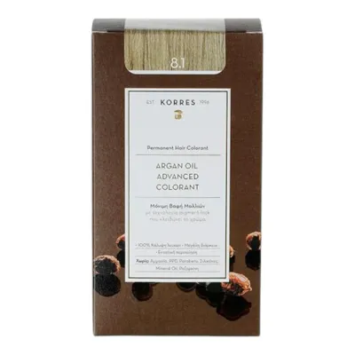 Стойкая краска для волос Korres Argan Oil Advanced Colorant, перманентная, оттенок 8.1