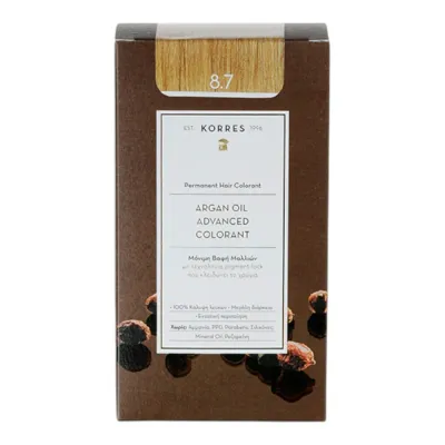 Стойкая краска для волос Korres Argan Oil Advanced Colorant, перманентная, оттенок 8.7