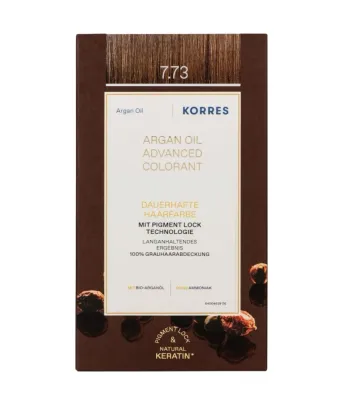 Стойкая краска для волос Korres Argan Oil Advanced Colorant, перманентная, оттенок 7.73