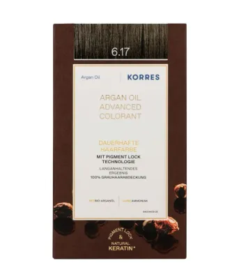 Стойкая краска для волос Korres Argan Oil Advanced Colorant, перманентная, оттенок 6.17