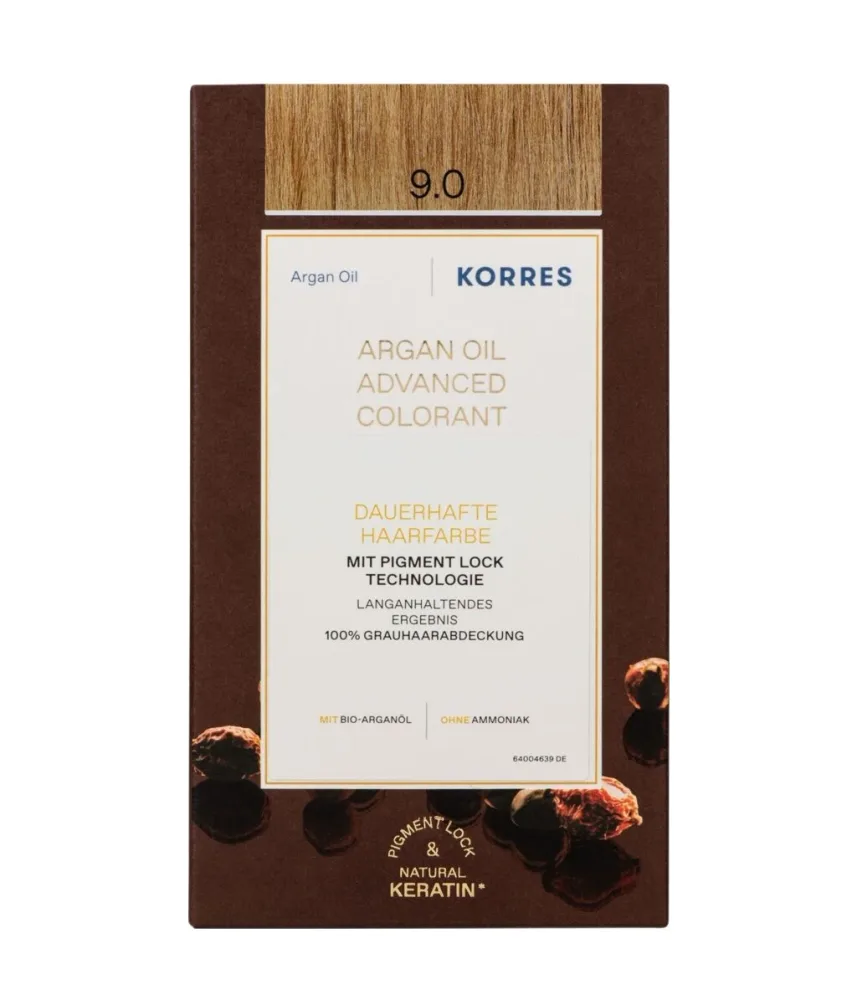 Стойкая краска для волос Korres Argan Oil Advanced Colorant, перманентная, оттенок 9.0