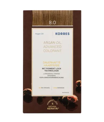 Стойкая краска для волос Korres Argan Oil Advanced Colorant, перманентная, оттенок 8.0