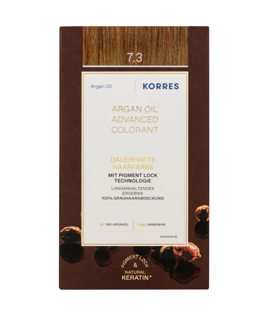 Стойкая краска для волос Korres Argan Oil Advanced Colorant, перманентная, оттенок 7.3