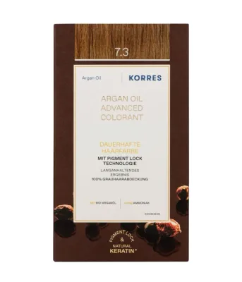 Стойкая краска для волос Korres Argan Oil Advanced Colorant, перманентная, оттенок 7.3