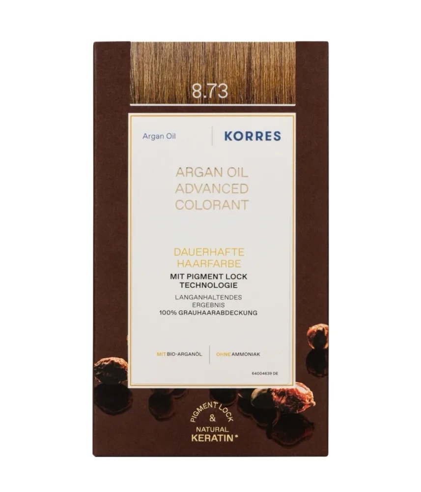 Стойкая краска для волос Korres Argan Oil Advanced Colorant, перманентная, оттенок 8.73