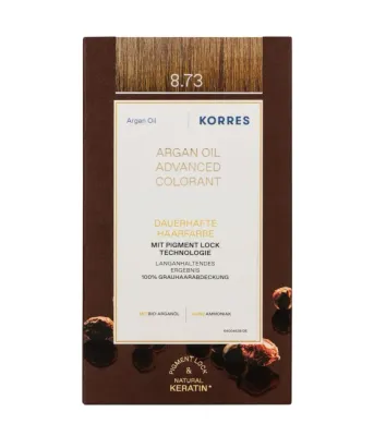Стойкая краска для волос Korres Argan Oil Advanced Colorant, перманентная, оттенок 8.73