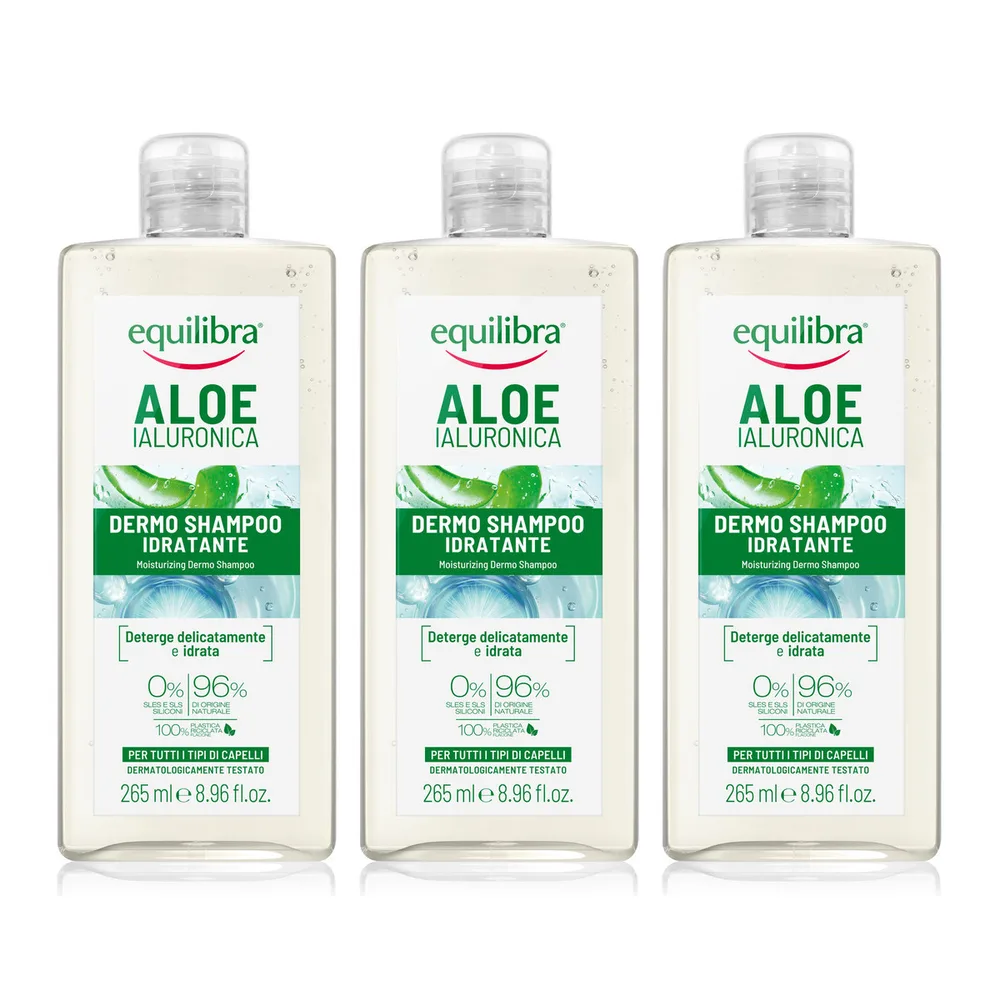 Набор: 3 шампуня Equilibra Aloe увлажняющий, с алоэ и гиалуроновой кислотой, 265 мл