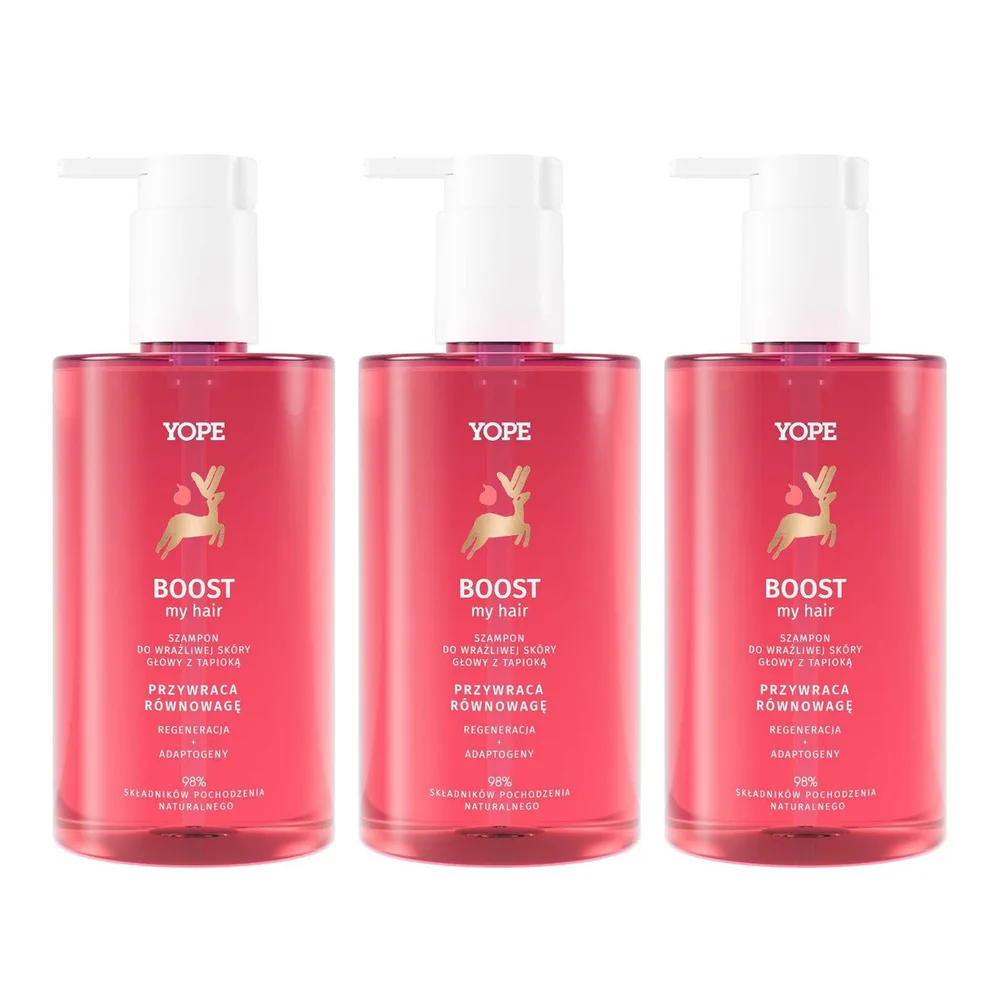 Набор: 3 шампуня Yope Boost My Hair с тапиокой, для чувствительной кожи головы, 3 × 300 мл