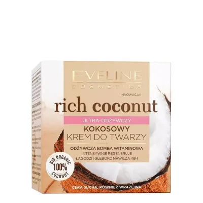 Крем для лица Eveline Cosmetics Rich Coconut ультрапитательный, кокосовый, для сухой кожи, 50 мл