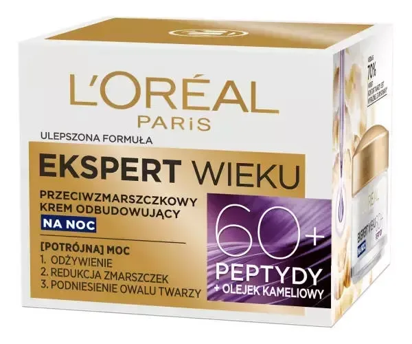 Ночной крем для лица L'Oreal Paris Ekspert Wieku 60+ против морщин, восстанавливающий, для зрелой кожи, 50 мл