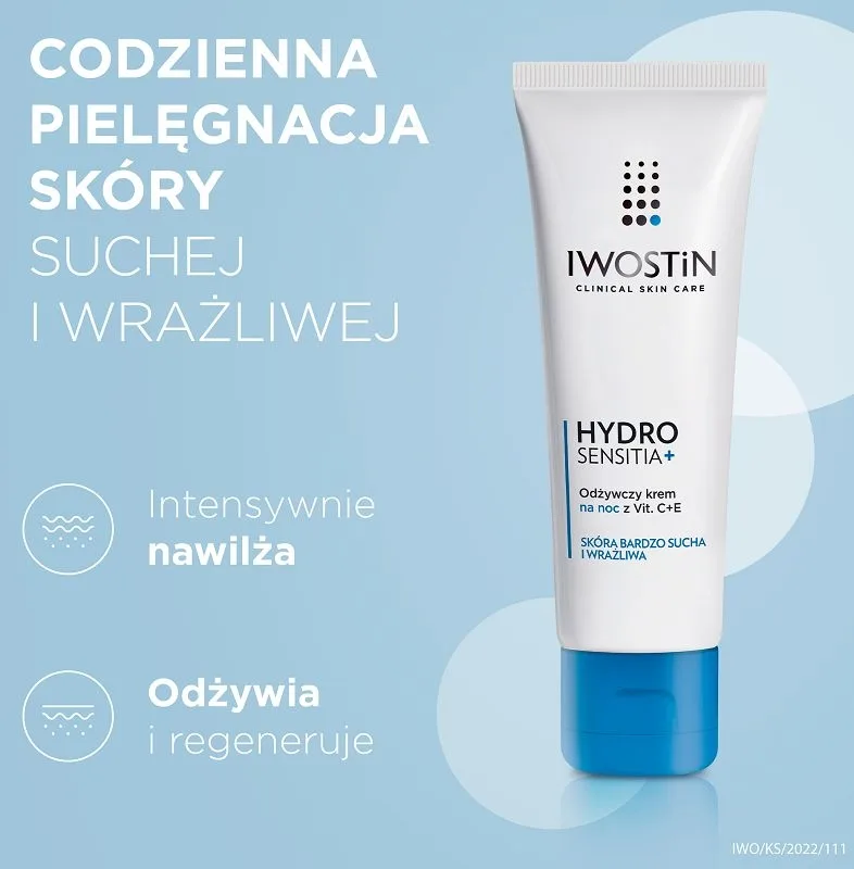 Ночной крем для лица Iwostin Hydro Sensitia+ питательный, с витаминами C и E, для сухой и чувствительной кожи, 50 мл