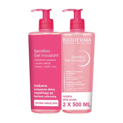 Гель для умывания Bioderma Sensibio Gel Moussant успокаивающий, для чувствительной кожи, 2 × 500 мл