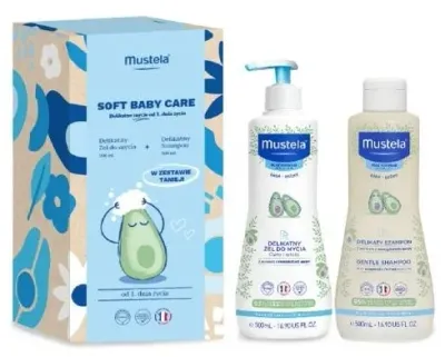 Набор: гель для мытья и шампунь Mustela Soft Baby Care, с первого дня жизни, 2 × 500 мл