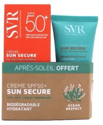 Набор SVR Sun Secure: солнцезащитный крем для лица SPF 50+ 50 мл и молочко после загара 50 мл