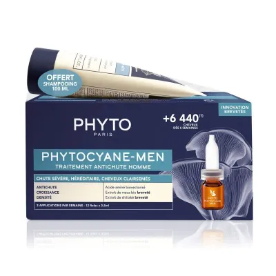Набор: ампулы и шампунь Phyto Paris Phytocyane против выпадения, для мужчин, 12 шт + 100 мл