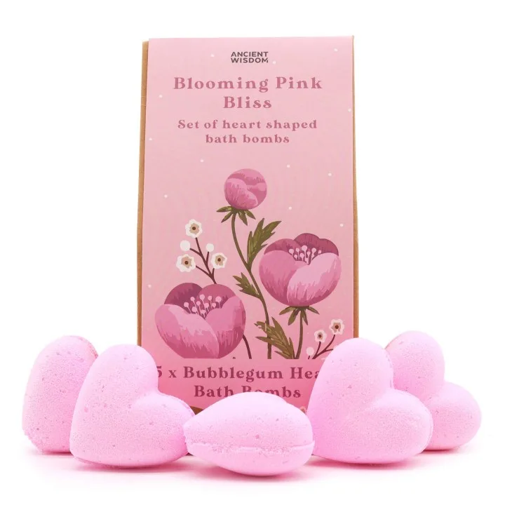 Набор бомбочек для ванны в форме сердца OTH Blooming Pink Bliss, цветочная роза, 5 x 70 г