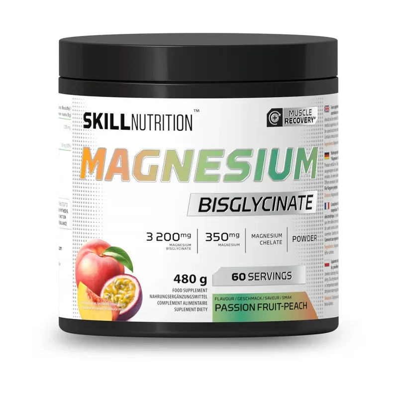 Магний Skill Magnesium Bisglycinate Powder, бисглицинат магния, вкус маракуйя-персик, 480 г