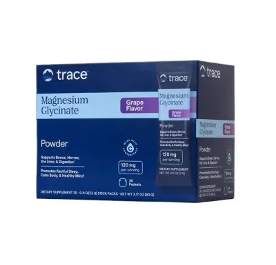 Магний Trace Magnesium Glycinate Powder Stick Packs, глицинат магния, вкус винограда, 30 саше по 3 г