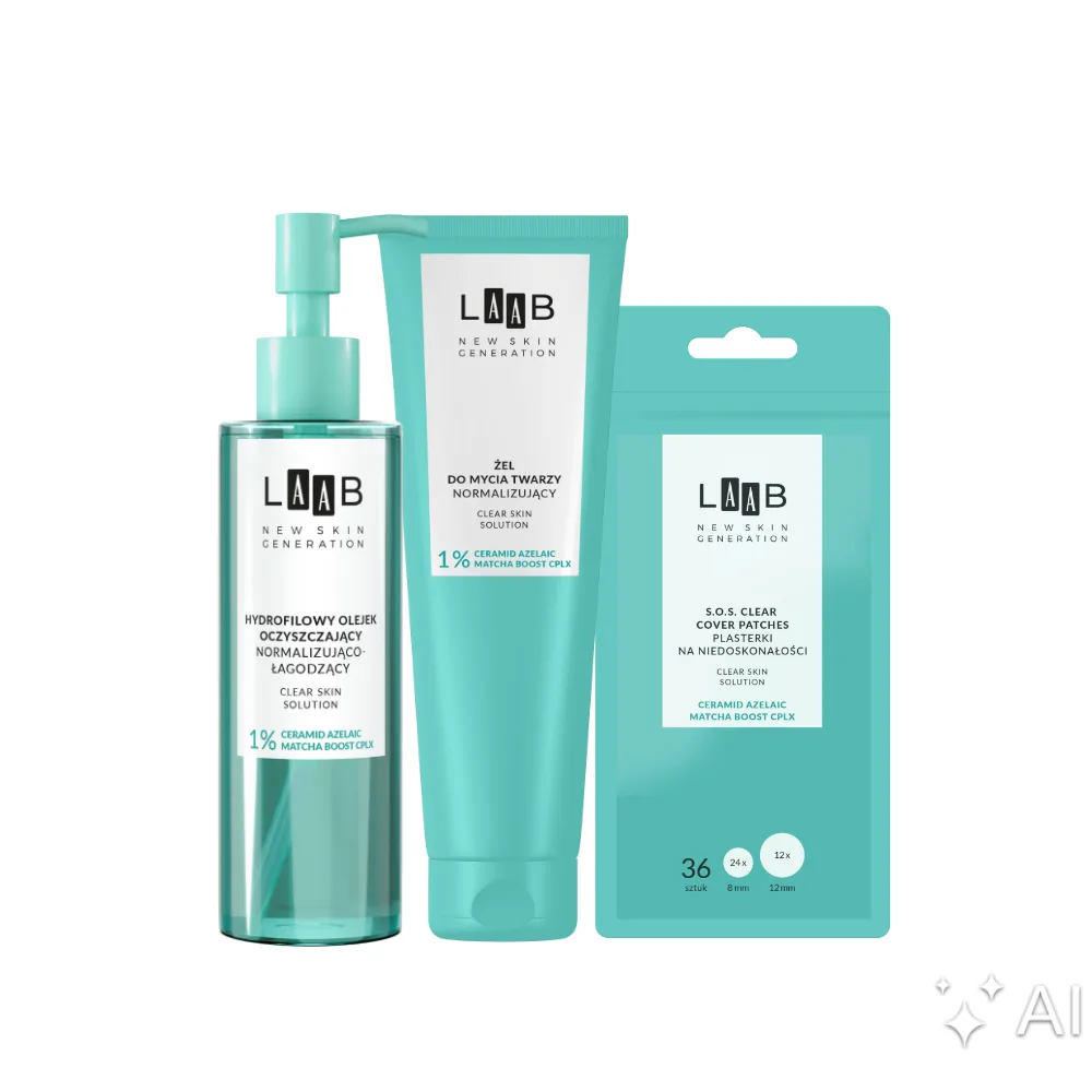 Набор для очищения лица AA LAAB Clear Skin Solution, гидрофильное масло, гель и патчи SOS, 200 мл + 150 мл + 36 шт
