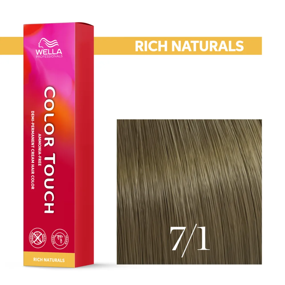 Тонирующий крем для волос Wella Professionals Color Touch, без аммиака, 60 мл, оттенок 7/1