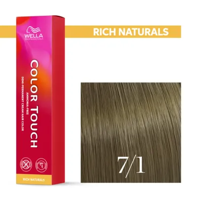 Тонирующий крем для волос Wella Professionals Color Touch, без аммиака, 60 мл, оттенок 7/1