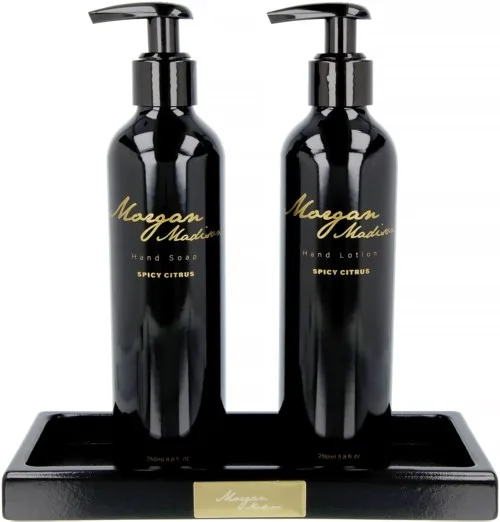 Набор Morgan Madison Soapset Giftbox, мыло и крем для рук на деревянном подносе, сандал и цитрус
