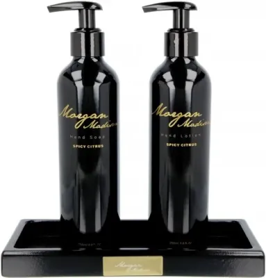 Набор Morgan Madison Soapset Giftbox, мыло и крем для рук на деревянном подносе, сандал и цитрус