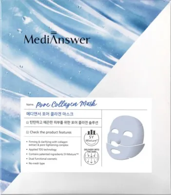 Тканевая маска для лица MediAnswer Pore Collagen Mask, с коллагеном, сужает поры, 37 г