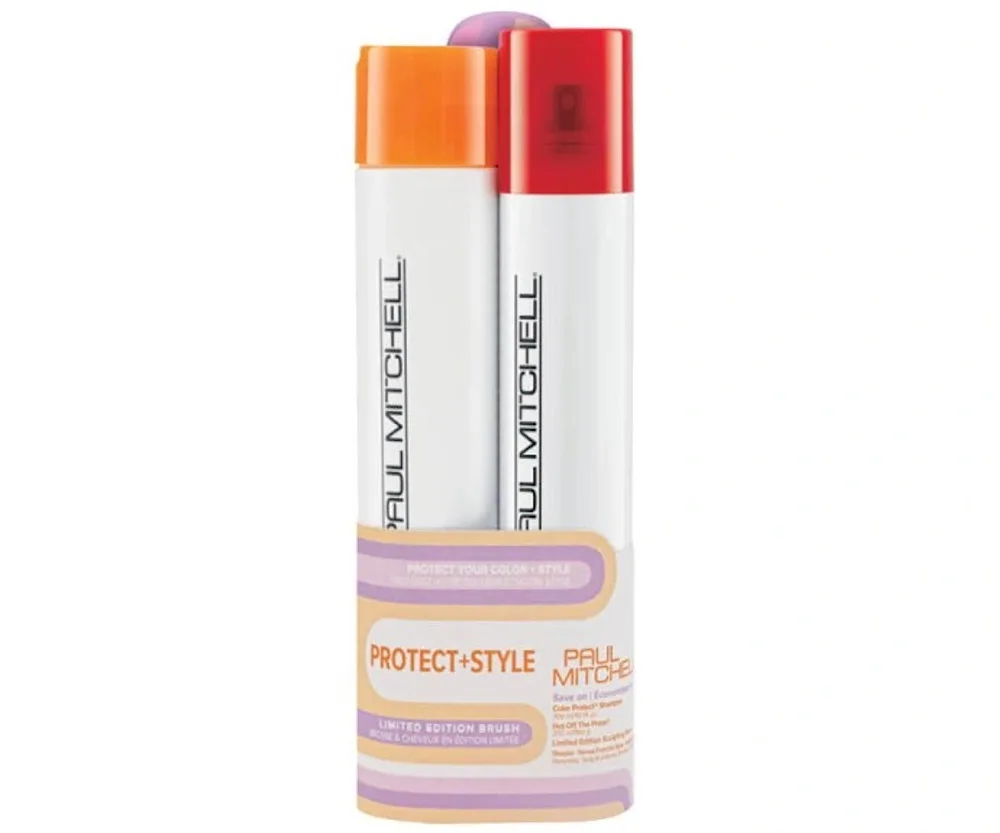 Набор для волос Paul Mitchell Protect and Style Save On, шампунь, спрей и щётка, для окрашенных волос
