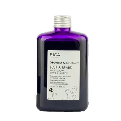 Оттеночный шампунь для мужчин Rica Opuntia Oil For Men Anti-Yellow Silver для волос и бороды, 250 мл