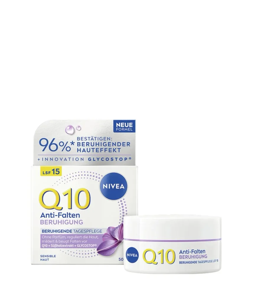 Дневной крем для лица Nivea Q10 против морщин, успокаивающий, SPF 15, для чувствительной кожи, 50 мл