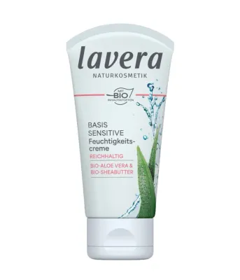 Дневной крем для лица lavera Basis Sensitiv Rich Moisturizer увлажняющий, для сухой кожи, 50 мл