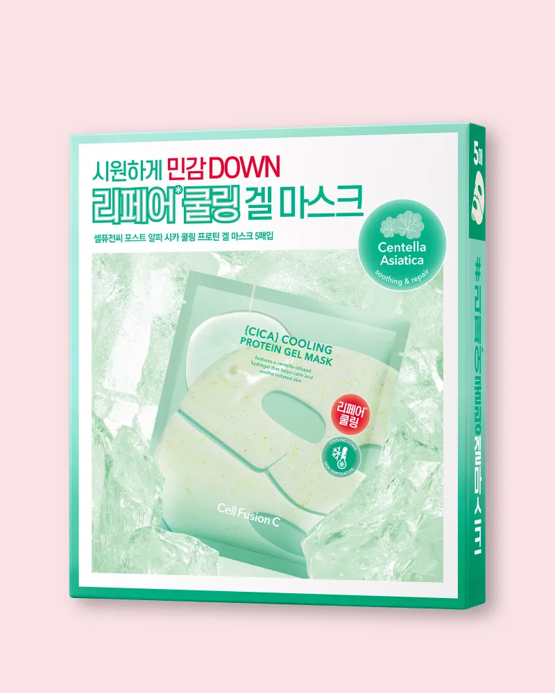 Гелевая маска для лица Cell Fusion C Cica Cooling Protein Gel Mask охлаждающая, с центеллой и протеинами, 5 шт. по 35 г