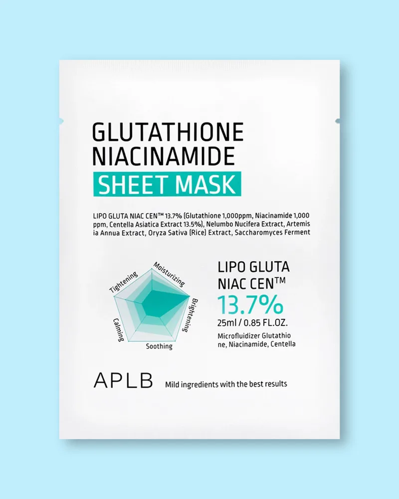 Тканевая маска для лица APLB Glutathione Niacinamide Sheet Mask с глутатионом и ниацинамидом, 25 мл x 10 шт